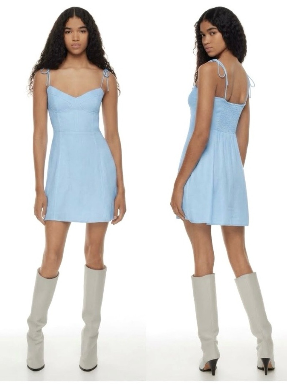 Aritzia Wilfred Fable Light Blue Corset Babydoll Smocked Mini Dress Size 8 - Picture 1 of 11